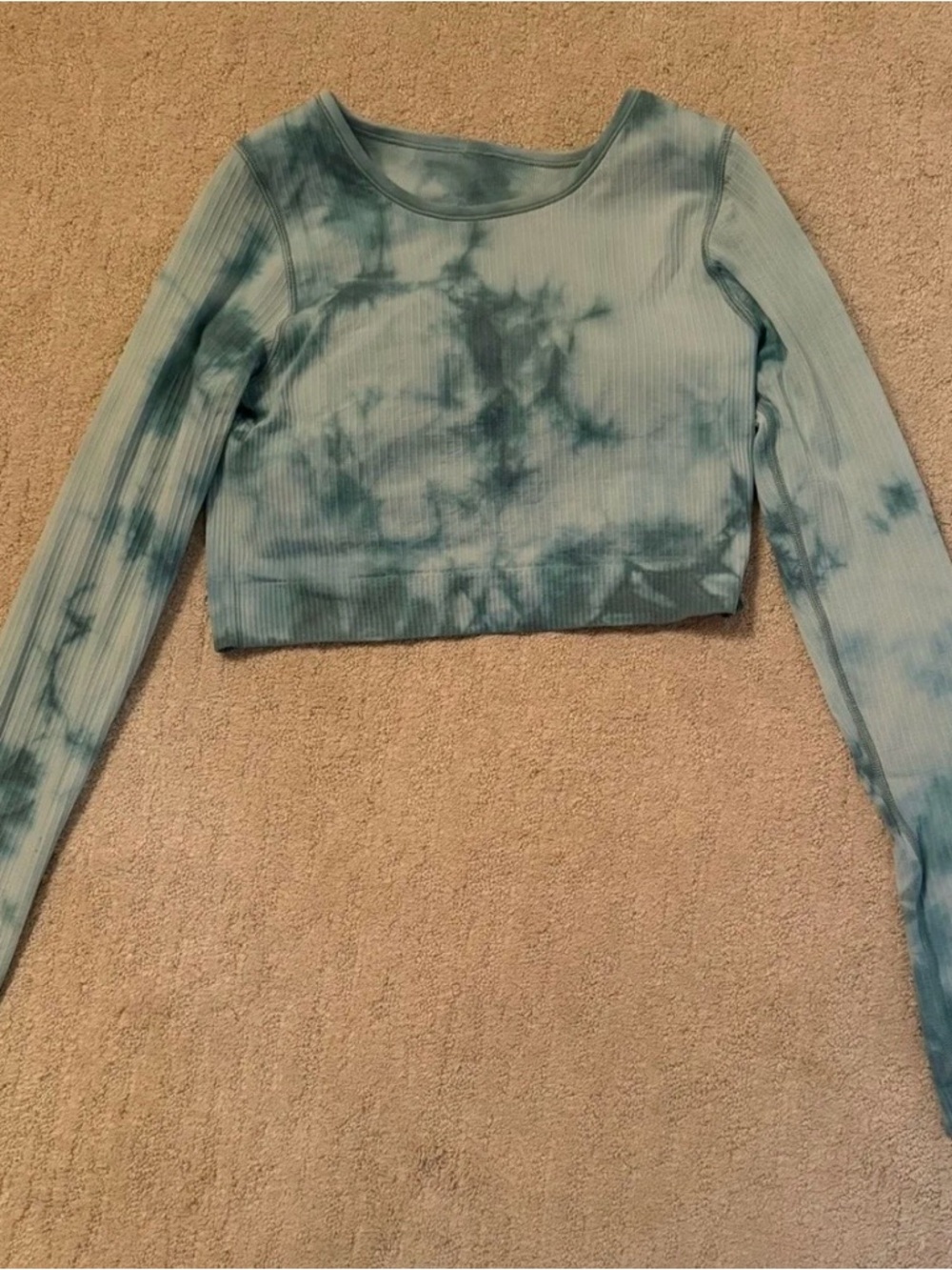 LuLuLemon Women's Tie-Dye Long Sleeve Crop Top - Teal/Blue